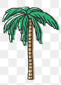 Palm tree png collage element, line art design on transparent background