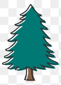 Png spruce tree sticker, simple line art collage element on transparent background