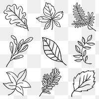 Png line art nature sticker collection on transparent background