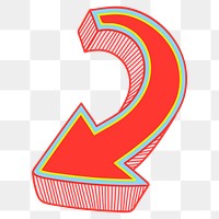 Cute arrow png doodle sticker, colorful hand drawn design, transparent background