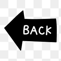 Png back arrow sticker, hand drawn black simple design, transparent background