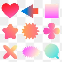 Png minimal shape sticker, colorful gradient design, transparent background set