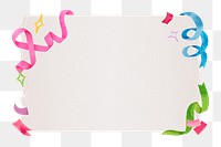 Party png frame, colorful ribbon, transparent background