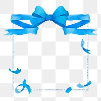 Wedding png frame, blue bow, transparent background