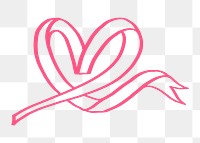 Heart ribbon png sticker, pink doodle design, transparent background