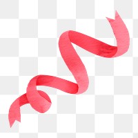 Red ribbon png clipart, watercolor design element, transparent background