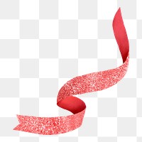 Red ribbon png element, glitter design, transparent background