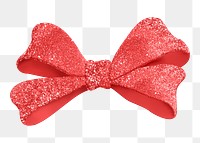 Bow png sticker, red glitter design element, transparent background