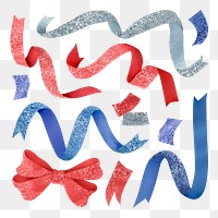 Party ribbon png element, glitter design, transparent background set