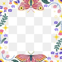 Aesthetic butterfly png frame, nature illustration, transparent background