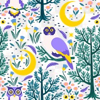 Owl png seamless pattern, transparent background