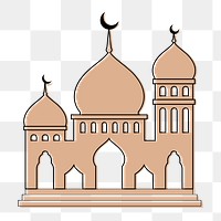 Mosque png sticker, beige illustration, transparent background