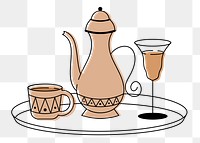 Arabic tea png sticker, beige illustration, transparent background