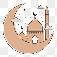 Islamic mosque png sticker, beige illustration, transparent background