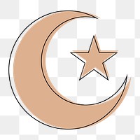 Islamic moon and star png sticker, beige illustration, transparent background