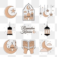 Ramadan png sticker, earth tone celebration, transparent background set