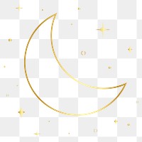 Half moon png sticker, golden line art illustration, transparent background