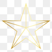 Golden star png sticker, flat line art design, transparent background