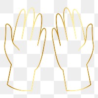 Golden praying hands png sticker, flat line art design, transparent background