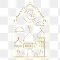 Png Ramadan sticker line art, luxurious color mosque design, transparent background  