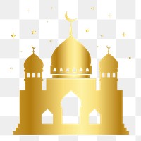 Mosque png sticker, golden illustration, transparent background