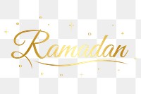 Png Ramadan sticker line art, golden color text design, transparent background