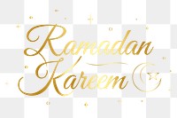 Png Ramadan Kareem sticker, golden color text design, transparent background  