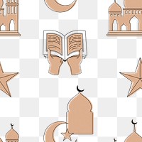 Aesthetic png Ramadan pattern, flat earth tone design, transparent background