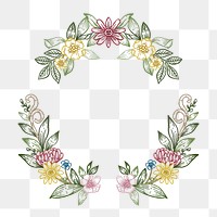 Wildflower wreath png frame, vintage illustration, transparent background