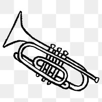Black trumpet png sticker, jazz music doodle on transparent background