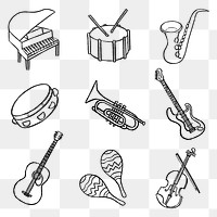 Musical instruments png sticker, cute doodle set on transparent background