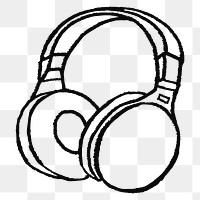 Headphone doodle png sticker, music gadget on transparent background