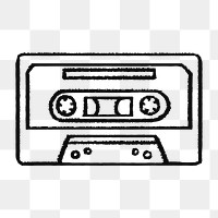 Cassette doodle png sticker, retro music on transparent background