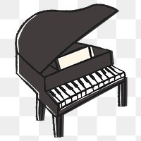 Grand piano png sticker, music doodle on transparent background