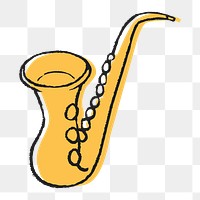 Saxophone doodle png sticker, jazz musical instrument on transparent background