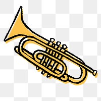 Black trumpet png sticker, jazz music doodle on transparent background