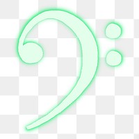 F clef png sticker, music symbol in neon green on transparent background