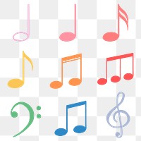 Musical notes png, clef sticker, colorful doodle set on transparent background