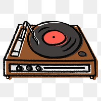 Record player png sticker, music doodle on transparent background