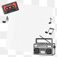 Retro doodle png frame sticker, music concept on transparent background