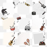 Music doodle png frame clipart, retro design set on transparent background