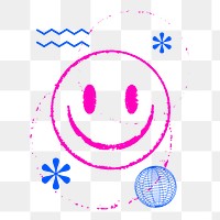 Cyberpunk smiling png face sticker, grunge, funky design on transparent background