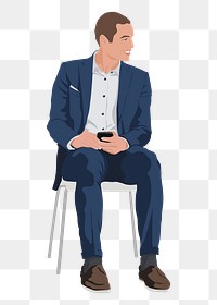 Businessman sitting png sticker illustration, transparent background