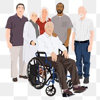 Senior community group png sticker illustration, transparent background