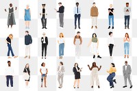 Diverse people png sticker illustration, transparent background set