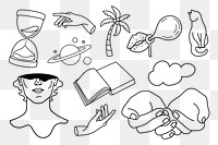 Mystical doodle png sticker, spirituality, transparent background set