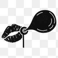 Png bubble gum lips sticker, black design on transparent background