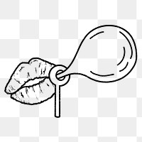 Png bubble gum lips sticker, doodle, transparent background