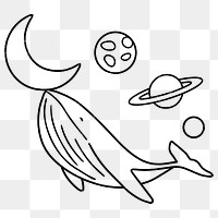 Whale doodle png sticker, galaxy, transparent background