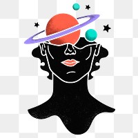 Surreal head png sticker, colorful Saturn, transparent background